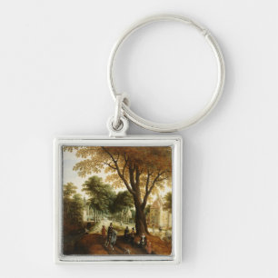 Elegant Horsemen and figures on a path Key Ring