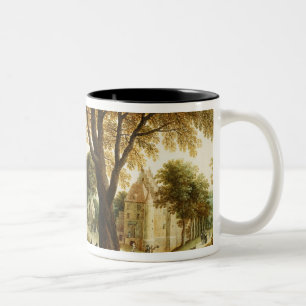 Elegant Horsemen and figures on a path Two-Tone Coffee Mug