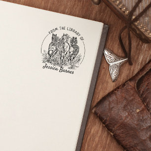 Elegant Horses Bookplate Rubber Stamp
