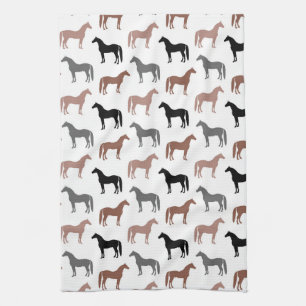 Elegant Horses Brown, Black and Grey Pattern Tea Towel