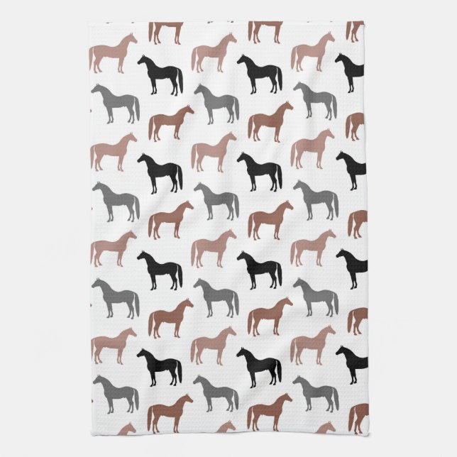 Elegant Horses Brown, Black and Grey Pattern Tea Towel (Vertical)