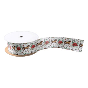 Elegant Horses Christmas Satin Ribbon in White