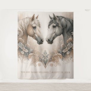 Elegant Horses Wedding Backdrop Tapestry