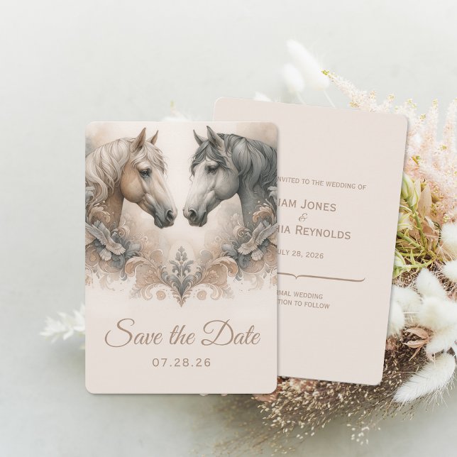 Elegant Horses Wedding Save The Date Card (Elegant Horses Wedding Save The Date Card (front and back))