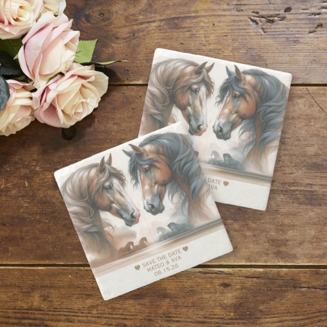 Elegant Horses Wedding Save the Date Stone Coaster (Elegant Horses Wedding Save the Date Stone Coaster (multiple shown))