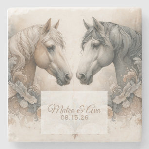 Elegant Horses Wedding Stone Coaster