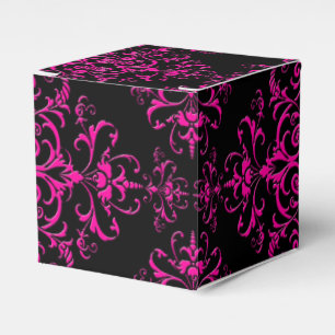 Elegant Hot Pink and Black Victorian Style Damask Favour Box