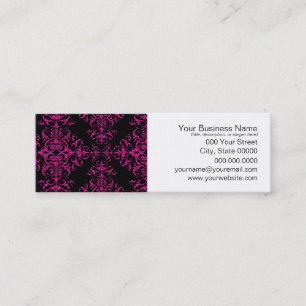 Elegant Hot Pink and Black Victorian Style Damask Mini Business Card