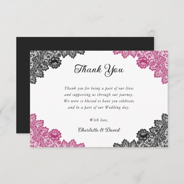 Elegant Hot Pink and Black Wedding Thank You Card (Front/Back)