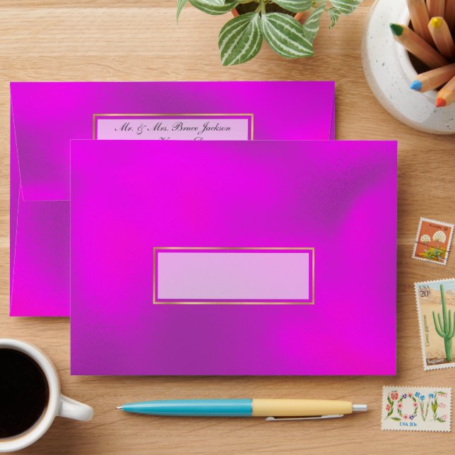 Elegant Hot Pink and Gold Foil Look Envelope (Desk)