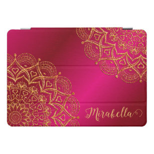 Elegant Hot Pink and Gold Glitter Mandala iPad Pro Cover
