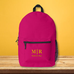 Elegant Hot Pink and Orange Initials Monogram Printed Backpack