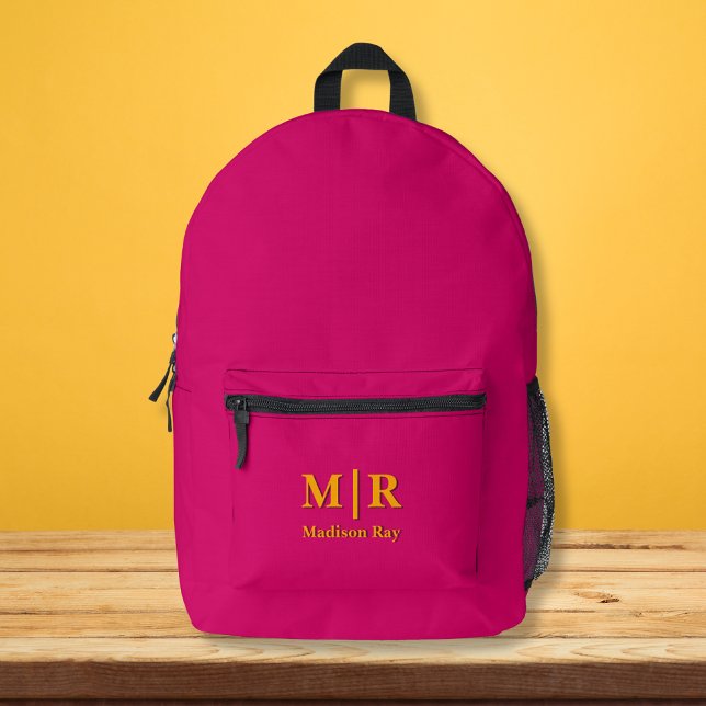 Elegant Hot Pink and Orange Initials Monogram Printed Backpack (Creator Uploaded)