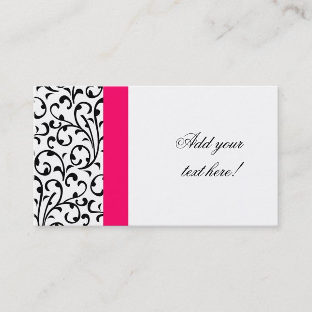 Elegant Hot Pink Business Card Modern Damask (Front)