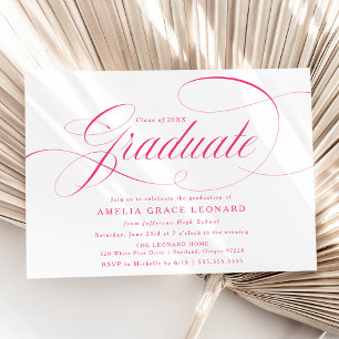 Elegant Hot Pink Calligraphy Graduation Party Invitation
