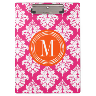 Elegant Hot Pink Damask Personalised Clipboard