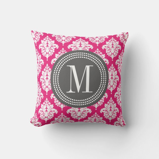 Elegant Hot Pink Damask Personalised Cushion (Front)