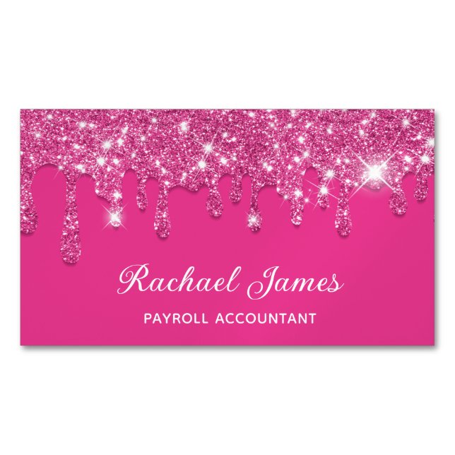 Elegant Hot Pink Faux glitter Drips Online Store Magnetic Business Card (Front)
