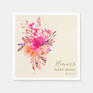 Elegant Hot Pink Floral Bridal Shower Custom Napkin