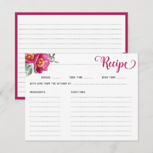 Elegant Hot Pink Floral Recipe Bridal Shower Enclosure Card