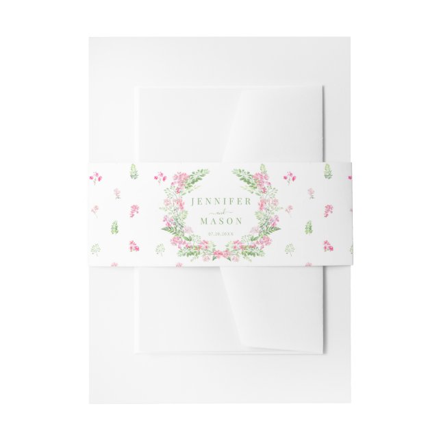 Elegant Hot Pink Floral Wreath Wedding Invitation Belly Band (Front Example)