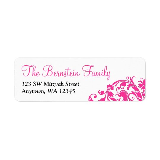 Elegant Hot Pink Flourish Bat Mitzvah Return Address Label