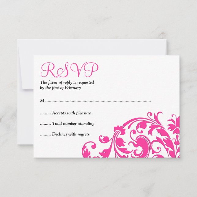 Elegant Hot Pink Flourish Bat Mitzvah RSVP Card (Front)