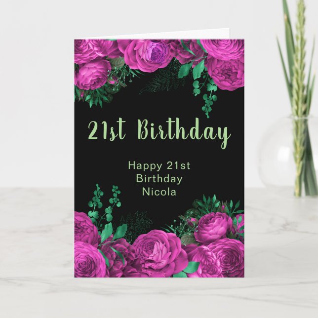 Elegant Hot Pink Flowers Birthday Party  Card (Front)