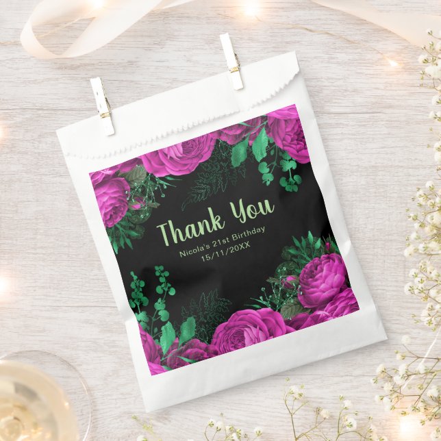 Elegant Hot Pink Flowers Birthday Party Favour Bag (Clipped)