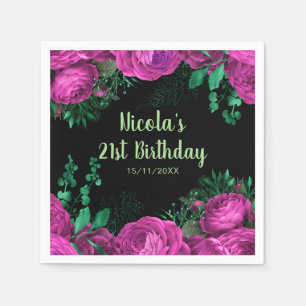 Elegant Hot Pink Flowers Birthday Party Napkin