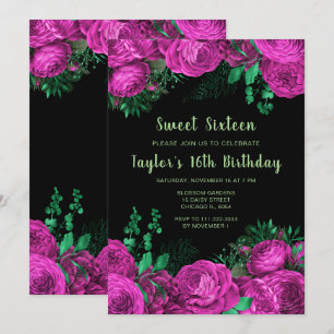 Elegant Hot Pink Flowers Sweet Sixteen Invitation