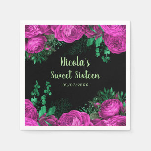 Elegant Hot Pink Flowers Sweet Sixteen Napkin