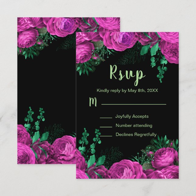 Elegant Hot Pink Flowers Sweet Sixteen RSVP Card (Front/Back)