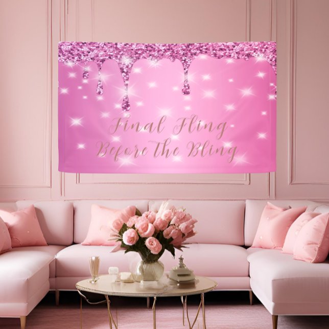 Elegant Hot Pink Glitter Drip Bachelorette Banner (Celebrate in style with a luxe pink glitter banner for the bride’s big night out!)