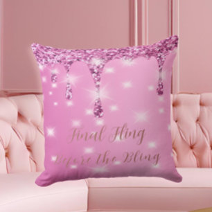Elegant Hot Pink Glitter Drip Bachelorette Cushion