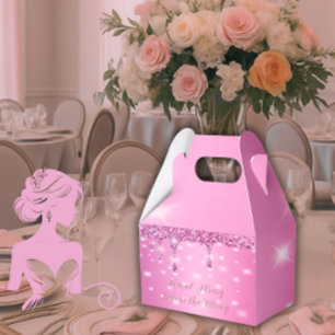 Elegant Hot Pink Glitter Drip Bachelorette  Favour Box