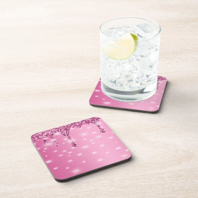 Elegant Hot  Pink Glitter Drip Coaster (Right Side)