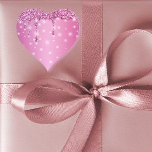 Elegant Hot Pink Glitter Drip Heart Sticker