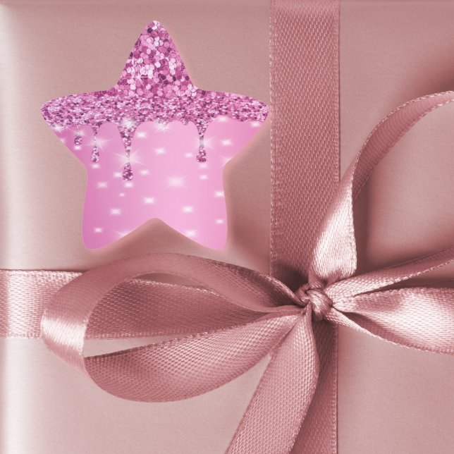 Elegant Hot Pink Glitter Drip  Star Sticker (Hot pink glitter drip bachelorette sticker — perfect for favors, gift bags, or party decor)