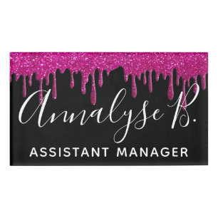 Elegant Hot Pink Glitter Sparkly Name Professional Name Tag