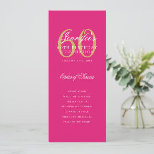 Elegant Hot Pink Gold 60th Birthday Program Menu