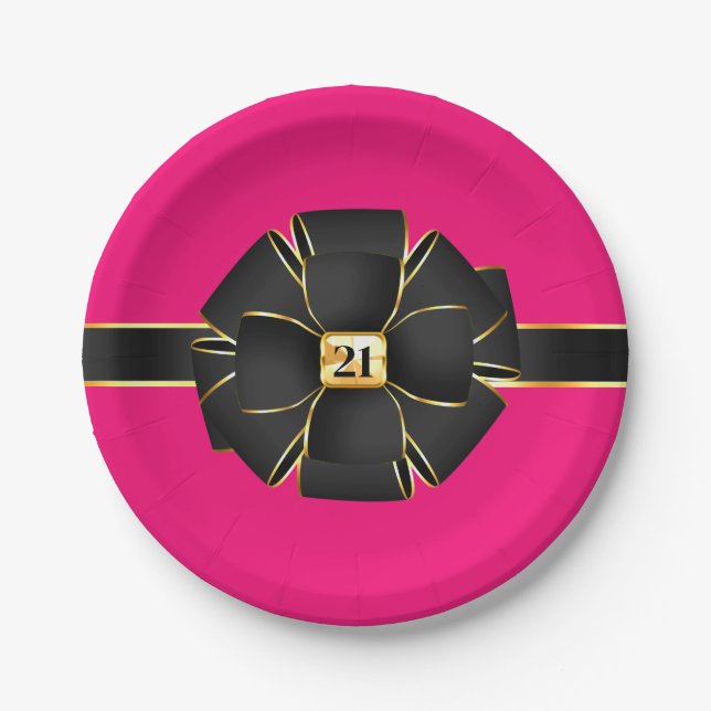 Elegant hot pink gold ANY AGE girly birthday Paper Plate (Front)