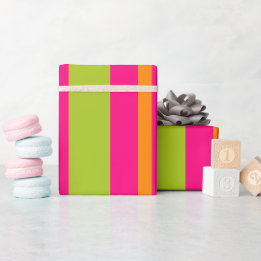 Elegant Hot Pink, Lime Green, Deep Orange Stripes Wrapping Paper