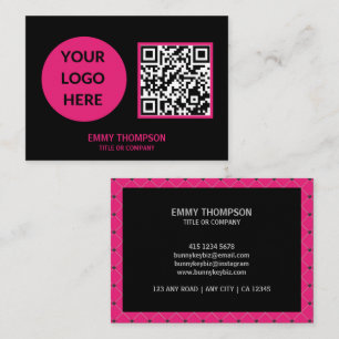 Elegant Hot Pink Magenta Black QR Scan Company Business Card