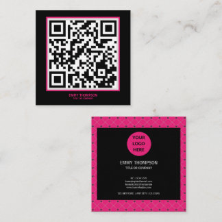 Elegant Hot Pink Magenta Black QR Scan Company Square Business Card
