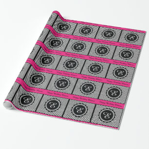 Elegant Hot Pink Monogram Chevron Pattern Wrapping Paper