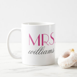 Elegant Hot Pink Mrs Wedding Monogram Coffee Mug