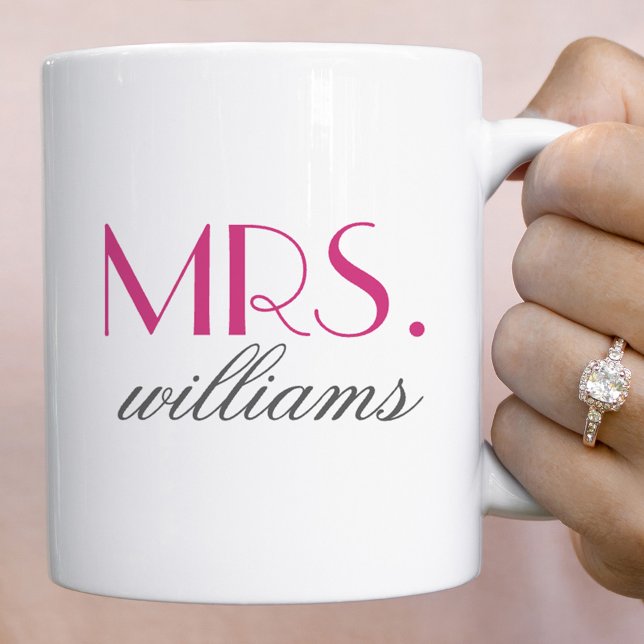 Elegant Hot Pink Mrs Wedding Monogram Coffee Mug (Creator Uploaded)