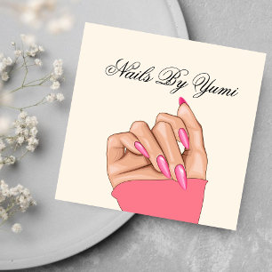 Elegant Hot Pink Nails Artist Square Business Card