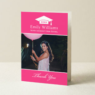 Elegant Hot Pink Personalised Graduation Photo Thank You Card